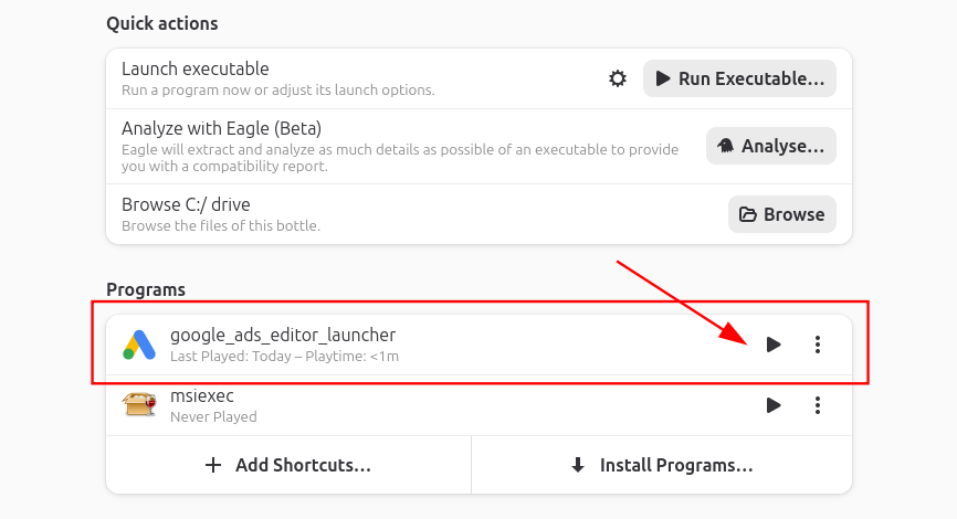 Install Google Ads Editor via Bottles